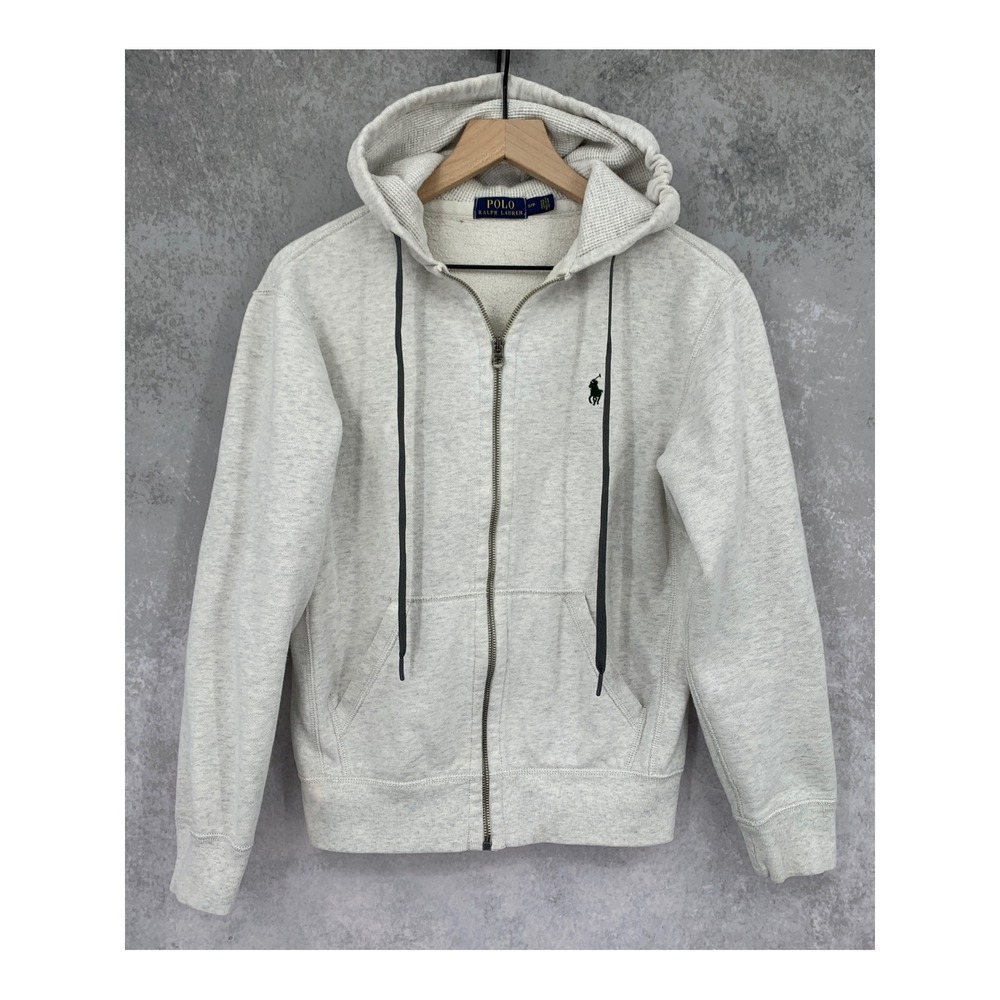 Polo Ralph Lauren Sweater Mens Small Gray Zip Hoodie Waffle Lined Pocket Fleece